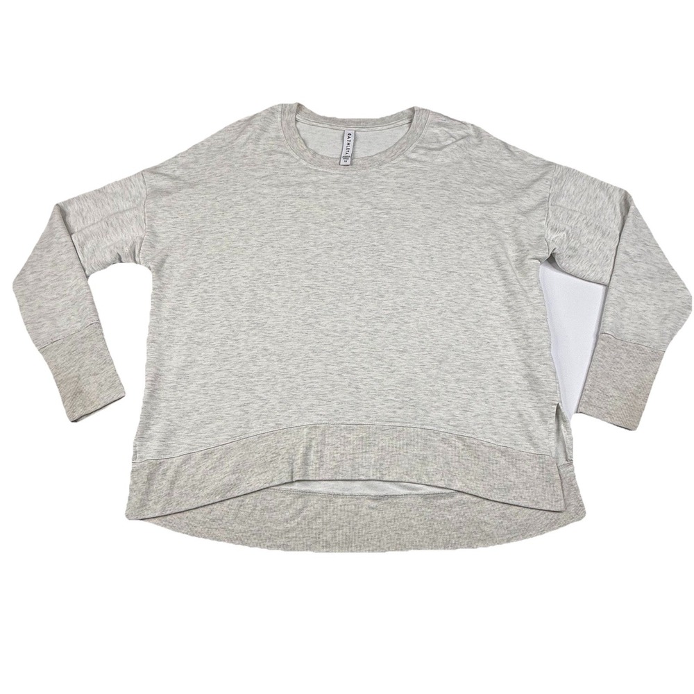 Athleta Coaster Luxe Sweatshirt Crew Neck Heathered Gray Women's 1X Thumb Holes